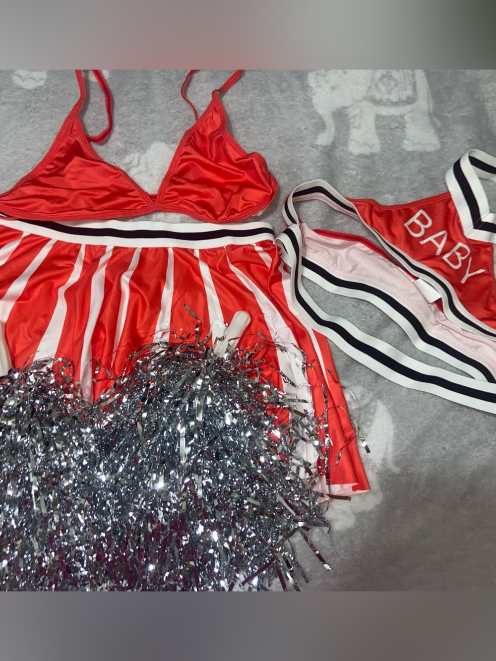 Red Striped Cheerleading Set with Pom Pom